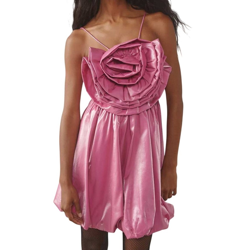 Sister Jane Sea Peony Bubble Hem Satin Mini Dress Size XL Large Applique Flower